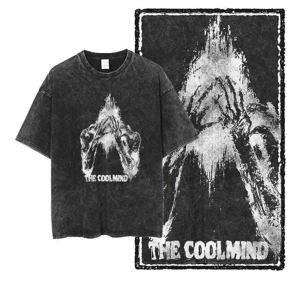 G12 Acid Washed Black Streetwear Tee – Oversized Vintage O-Neck