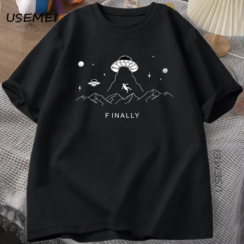 Alien Abduction Finally — UFO Humor Harajuku Oversized Graphic Tee - Neon Districts