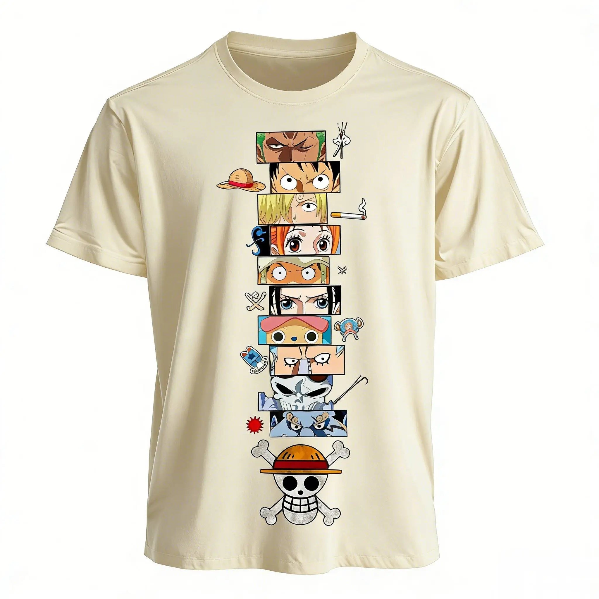 One Piece Graphic Tee – Luffy, Zoro & Ace Harajuku Print