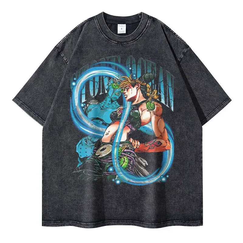 JoJo Steel Ball Run — Gyro Zeppeli Vintage Washed Streetwear Tee - Neon Districts