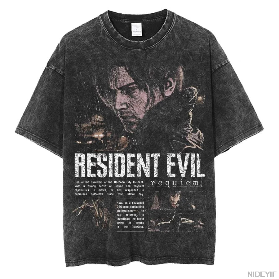 Resident Evil Leon Kennedy Vintage Oversized Tee – Biohazard Print