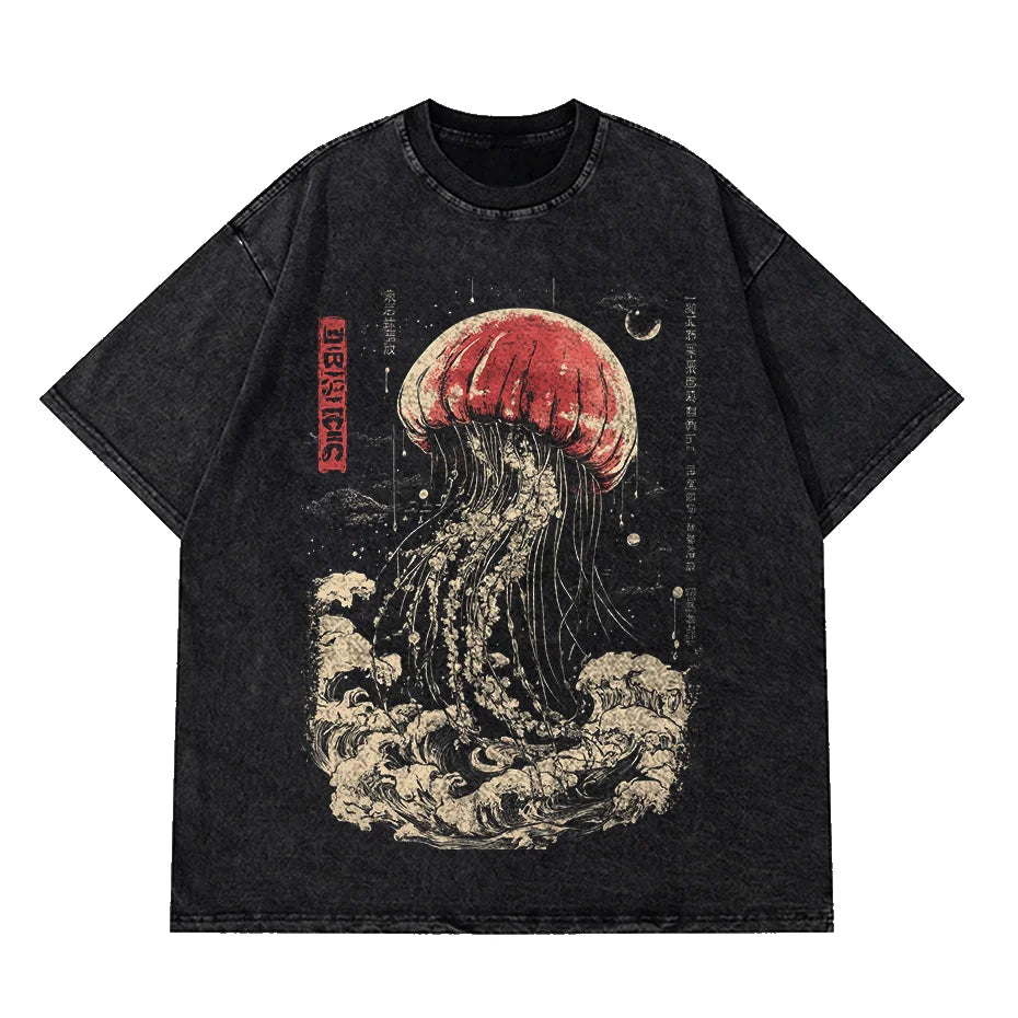 Jellyfish Print Oversized Tee – Japanese Harajuku Vintage Cotton