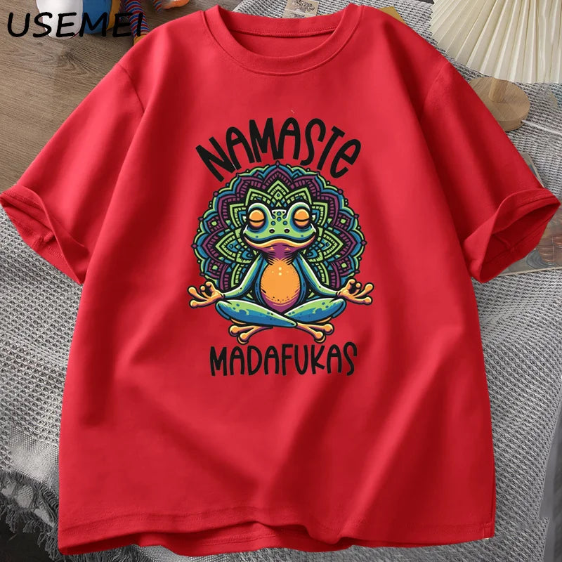 Frog Namaste — Cottagecore Yoga Positive Meme Graphic Tee - Neon Districts