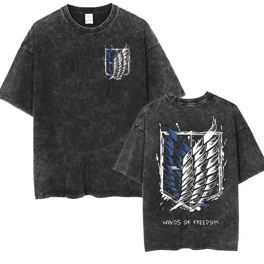 Attack on Titan Vintage Washed Tee – Oversized Streetwear