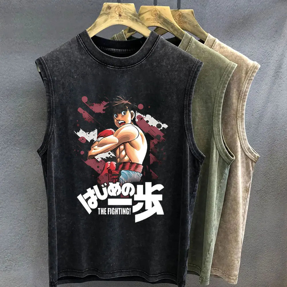 Hajime no Ippo — Vintage Washed Gym Tank Top - Neon Districts