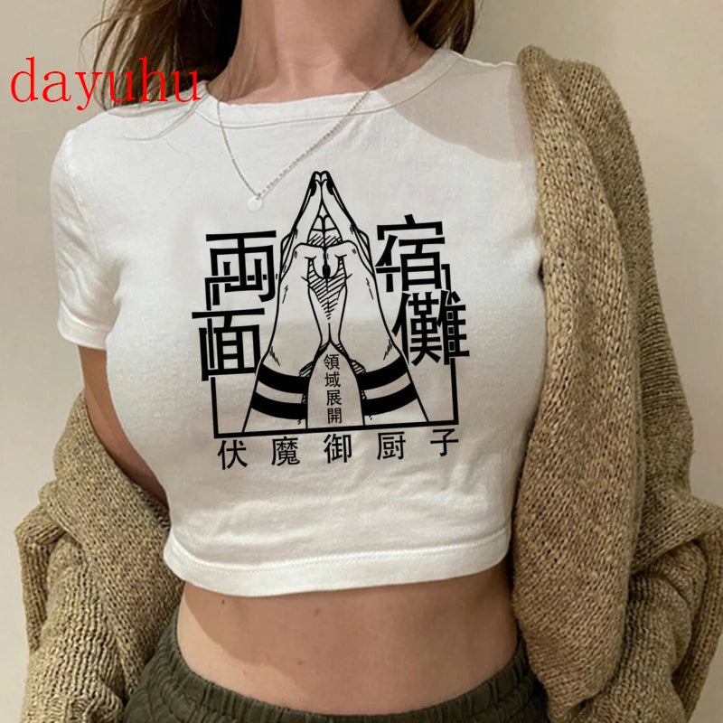 Jujutsu Kaisen Hip-Hop Crop Top – Y2K Gojo & Itadori Tee