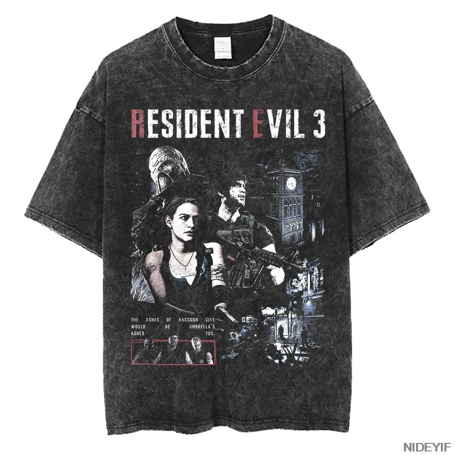 Resident Evil Leon Kennedy Vintage Oversized Tee – Biohazard Print