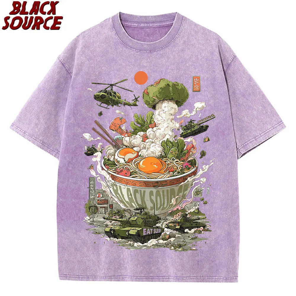 Cat Eating Ramen — Vintage Japanese Noodles Graphic Tee - Neon Districts