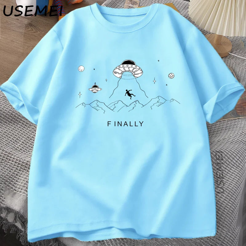 Alien Abduction Finally — UFO Humor Harajuku Oversized Graphic Tee - Neon Districts