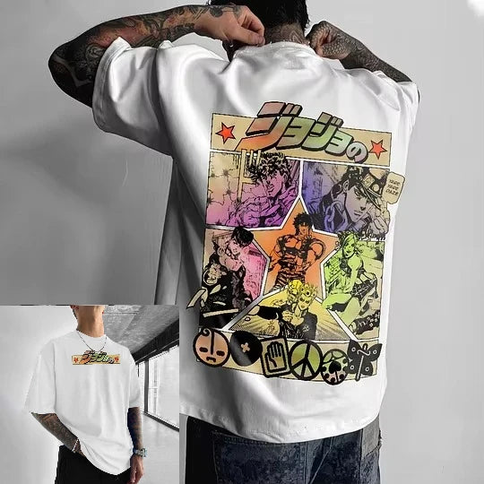 JoJo's Bizarre Adventure Harajuku Tee – Y2K Oversized Anime Shirt
