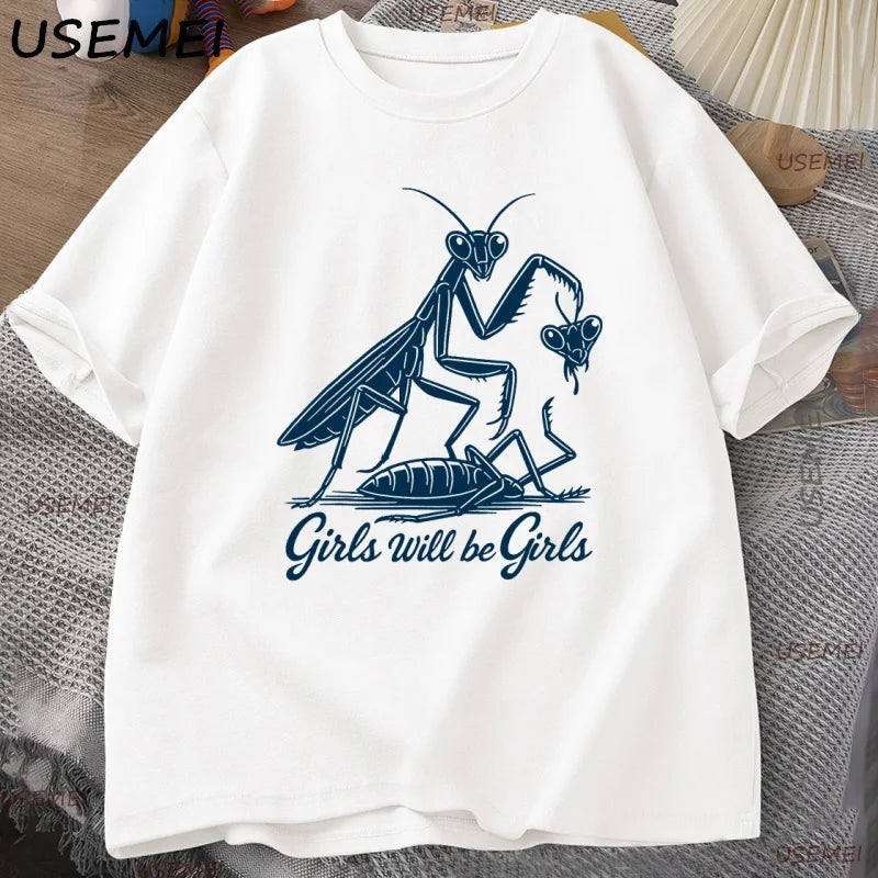 Girls Will Be Girls — Praying Mantis Feminist Graphic Tee - Neon Districts