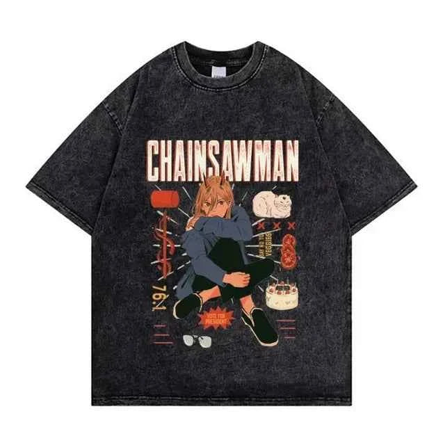 Chainsaw Man Retro Washed Hip-Hop Tee