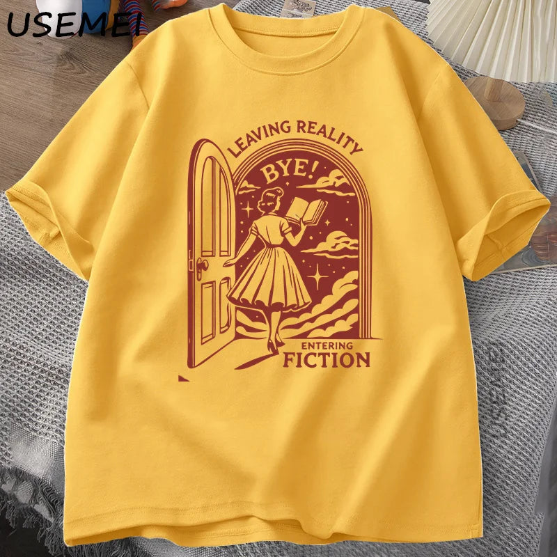 Leaving Reality, Entering Fiction — Bookish Vintage Graphic Tee - Neon Districts