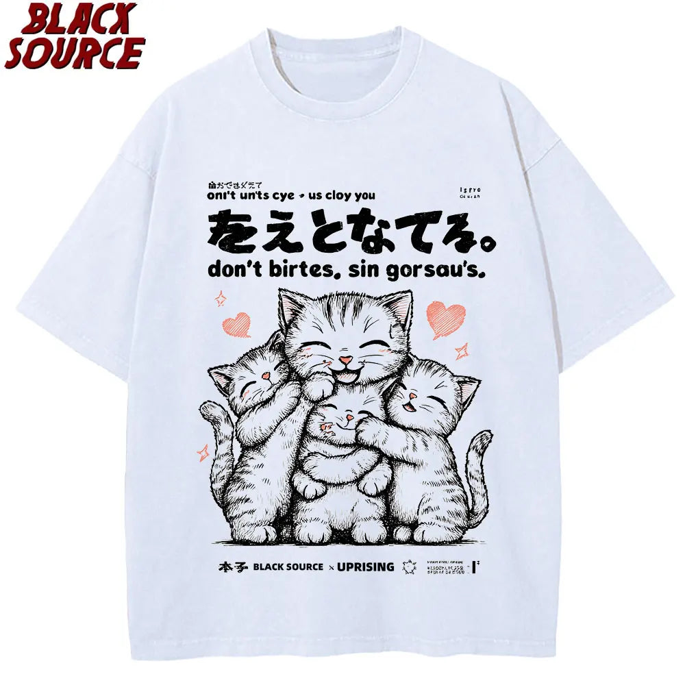 Japanese Kanji Cat — Oversized Korean Street Tee - Neon Districts