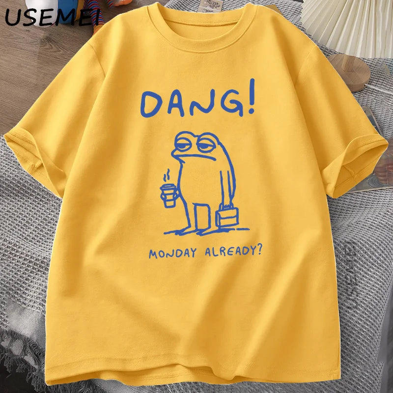 Dang, Monday Already — Cottagecore Frog Meme Graphic Tee - Neon Districts