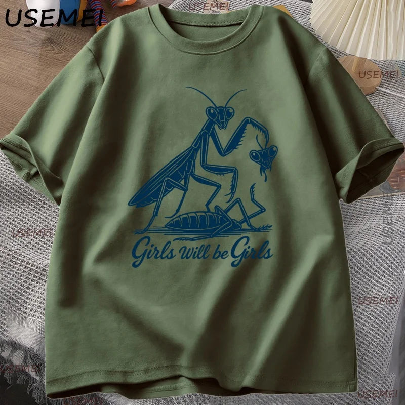 Girls Will Be Girls — Praying Mantis Feminist Graphic Tee - Neon Districts