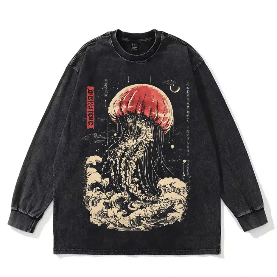 Jellyfish Print Oversized Tee – Japanese Harajuku Vintage Cotton