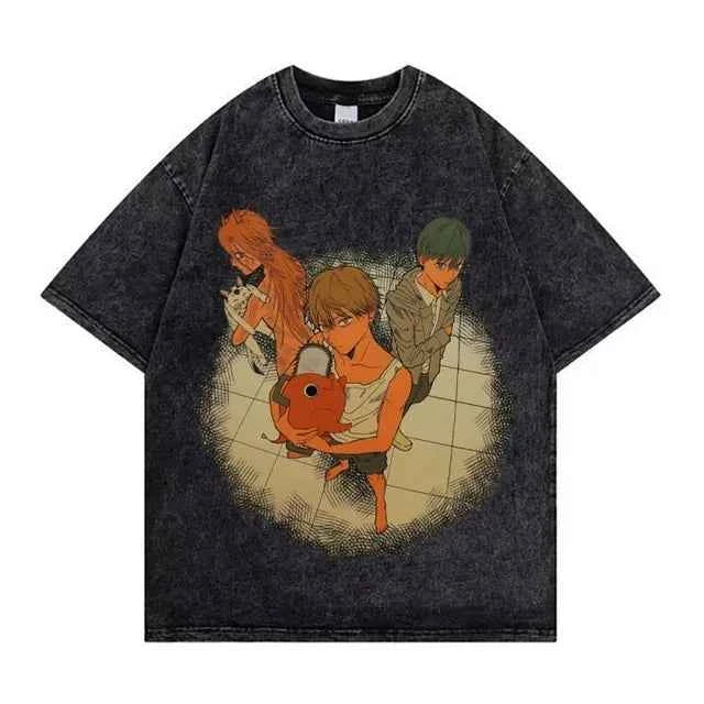 Chainsaw Man Retro Washed Hip-Hop Tee
