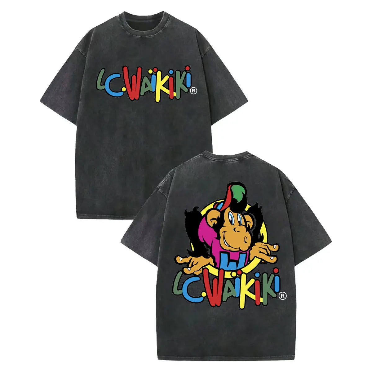 LC Waikiki Monkey — Vintage Washed Y2K Summer Graphic Tee - Neon Districts