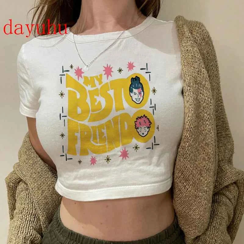 Jujutsu Kaisen Hip-Hop Crop Top – Y2K Gojo & Itadori Tee