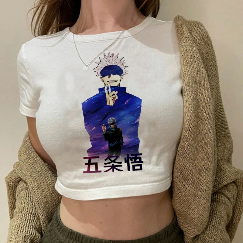 Jujutsu Kaisen Hip-Hop Crop Top – Y2K Gojo & Itadori Tee