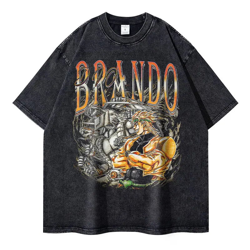 JoJo Steel Ball Run — Gyro Zeppeli Vintage Washed Streetwear Tee - Neon Districts