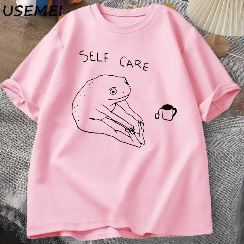 Frog Self Care — Retro Cottagecore Meme Graphic Tee - Neon Districts