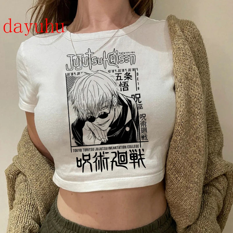 Jujutsu Kaisen Hip-Hop Crop Top – Y2K Gojo & Itadori Tee