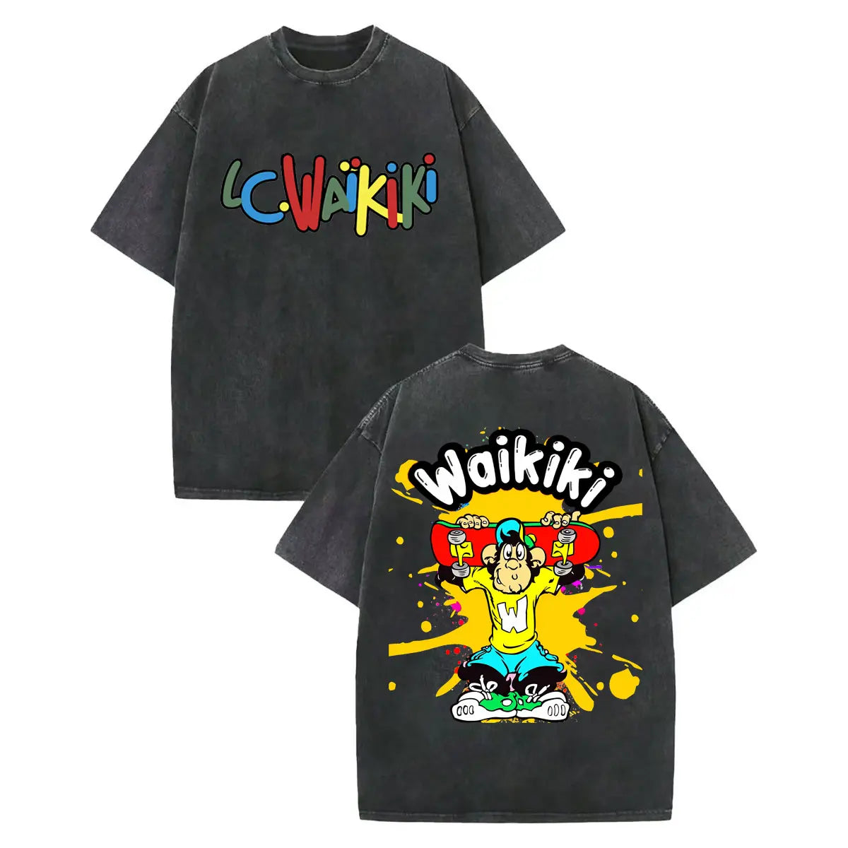 LC Waikiki Monkey — Vintage Washed Y2K Summer Graphic Tee - Neon Districts