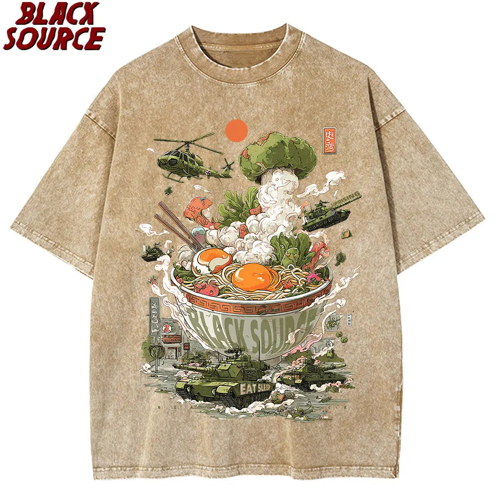 Cat Eating Ramen — Vintage Japanese Noodles Graphic Tee - Neon Districts