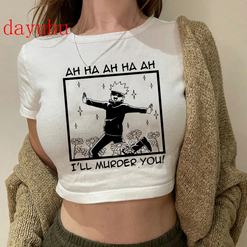 Jujutsu Kaisen Hip-Hop Crop Top – Y2K Gojo & Itadori Tee
