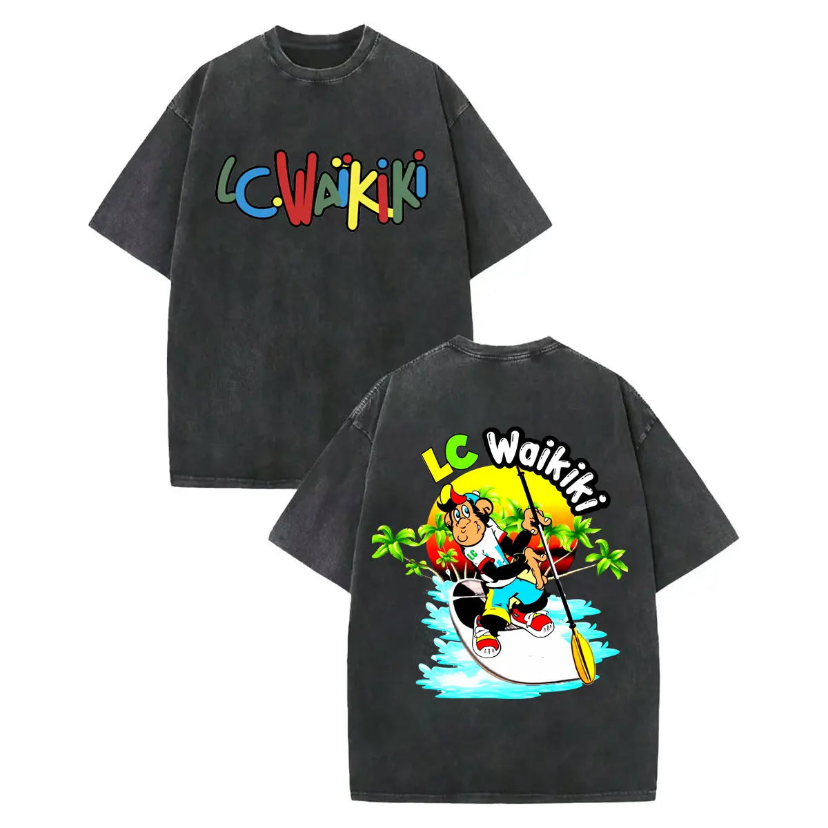 LC Waikiki Monkey — Vintage Washed Y2K Summer Graphic Tee - Neon Districts