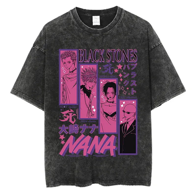 Nana Osaki Vintage Washed Tee – Harajuku Anime Retro Shirt