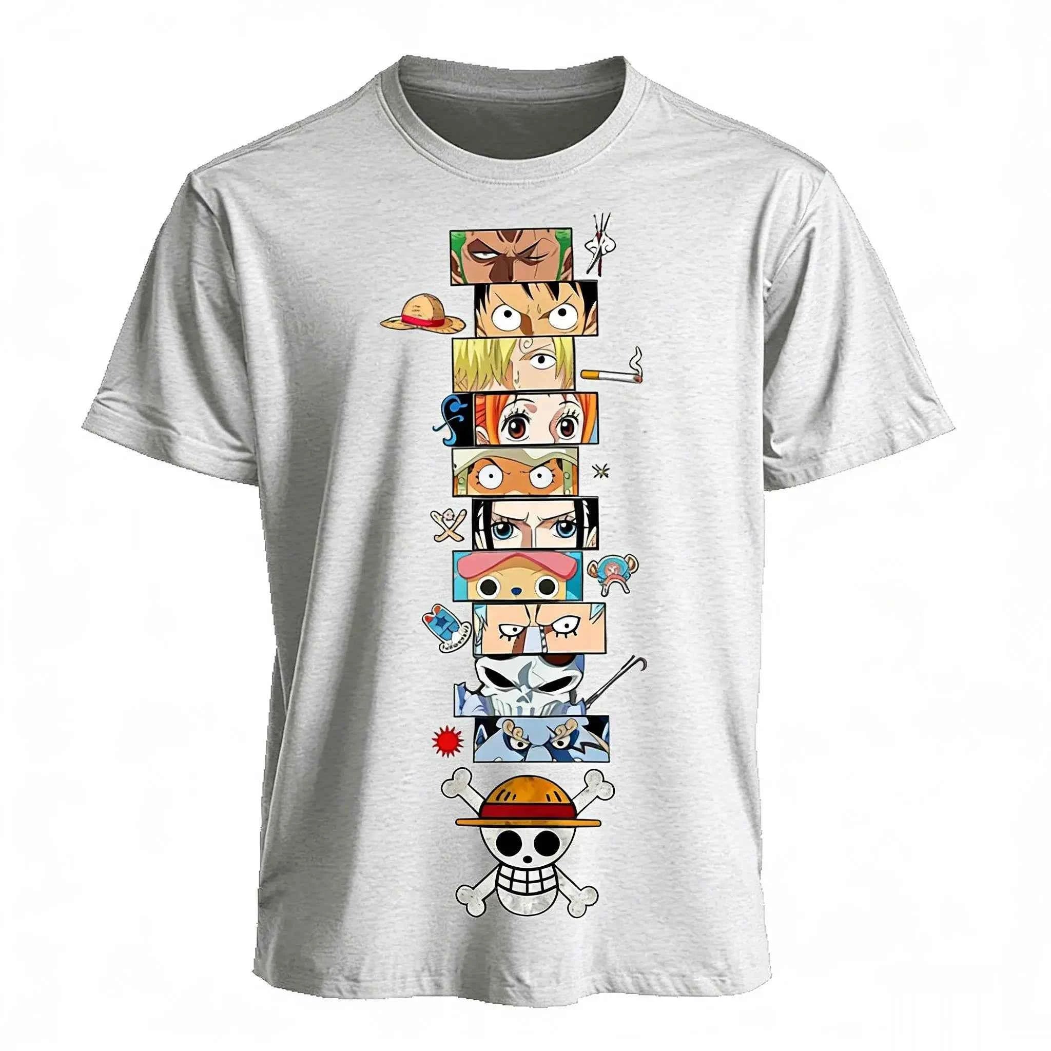 One Piece Graphic Tee – Luffy, Zoro & Ace Harajuku Print