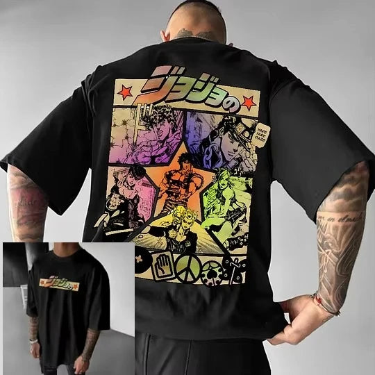 JoJo's Bizarre Adventure Harajuku Tee – Y2K Oversized Anime Shirt