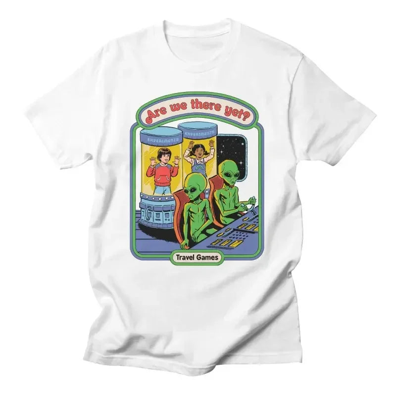 Horror Alien — Are We Here Yet? Harajuku Vintage Demon Graphic Tee - Neon Districts