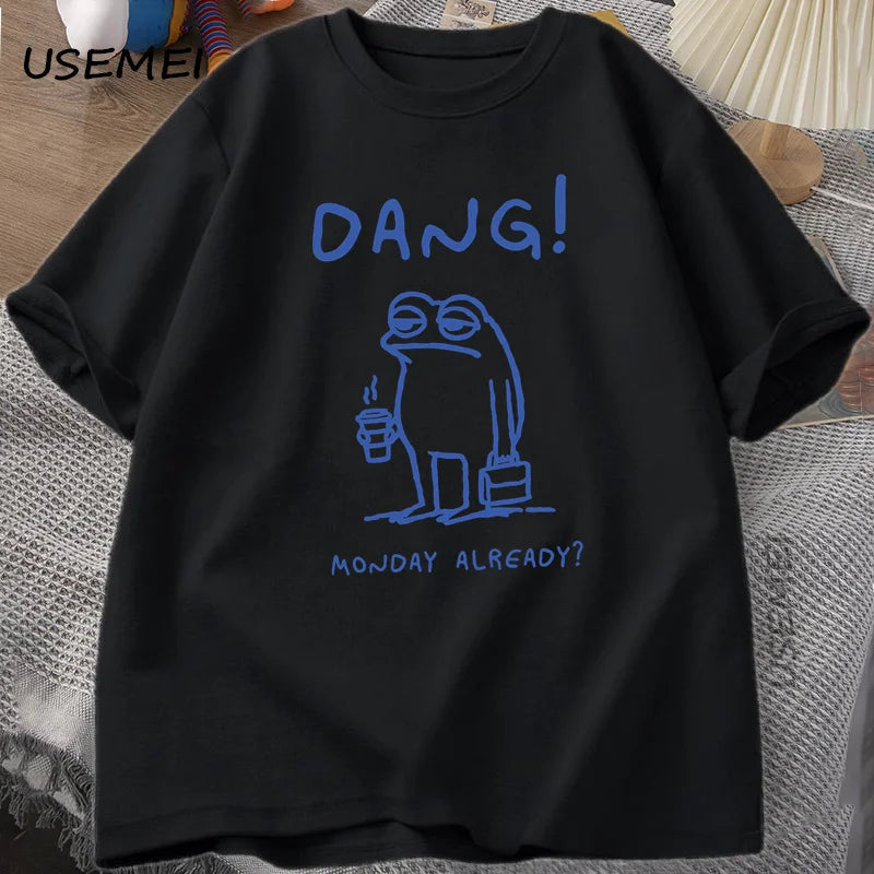 Dang, Monday Already — Cottagecore Frog Meme Graphic Tee - Neon Districts