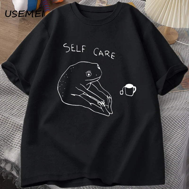 Frog Self Care — Retro Cottagecore Meme Graphic Tee - Neon Districts