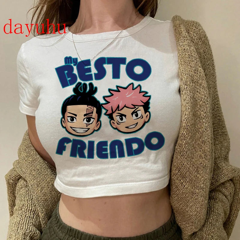 Jujutsu Kaisen Hip-Hop Crop Top – Y2K Gojo & Itadori Tee