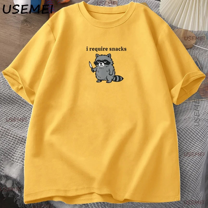 I Require Snacks — Raccoon Meme Graphic Tee - Neon Districts