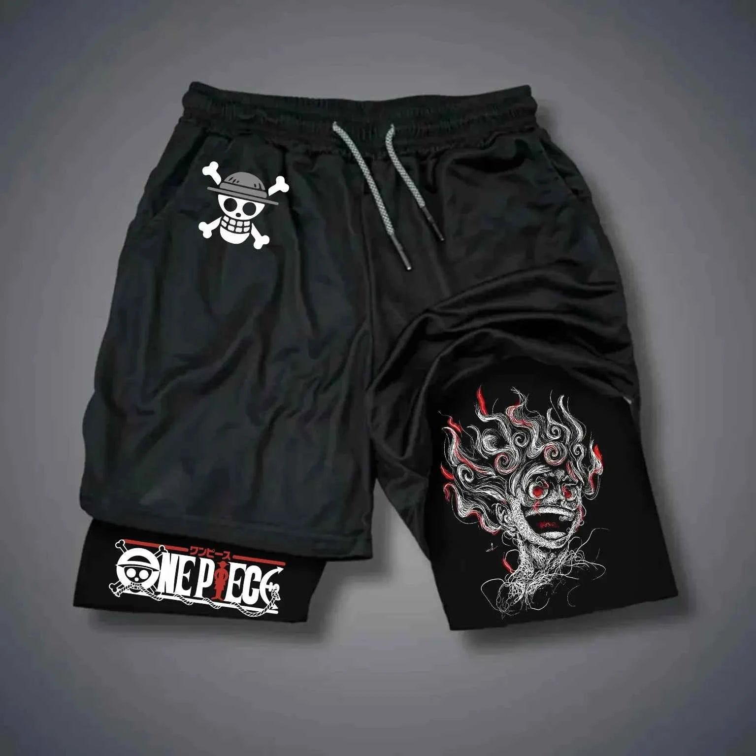 One Piece Luffy Print Shorts – Loose Sports Breathable Pants