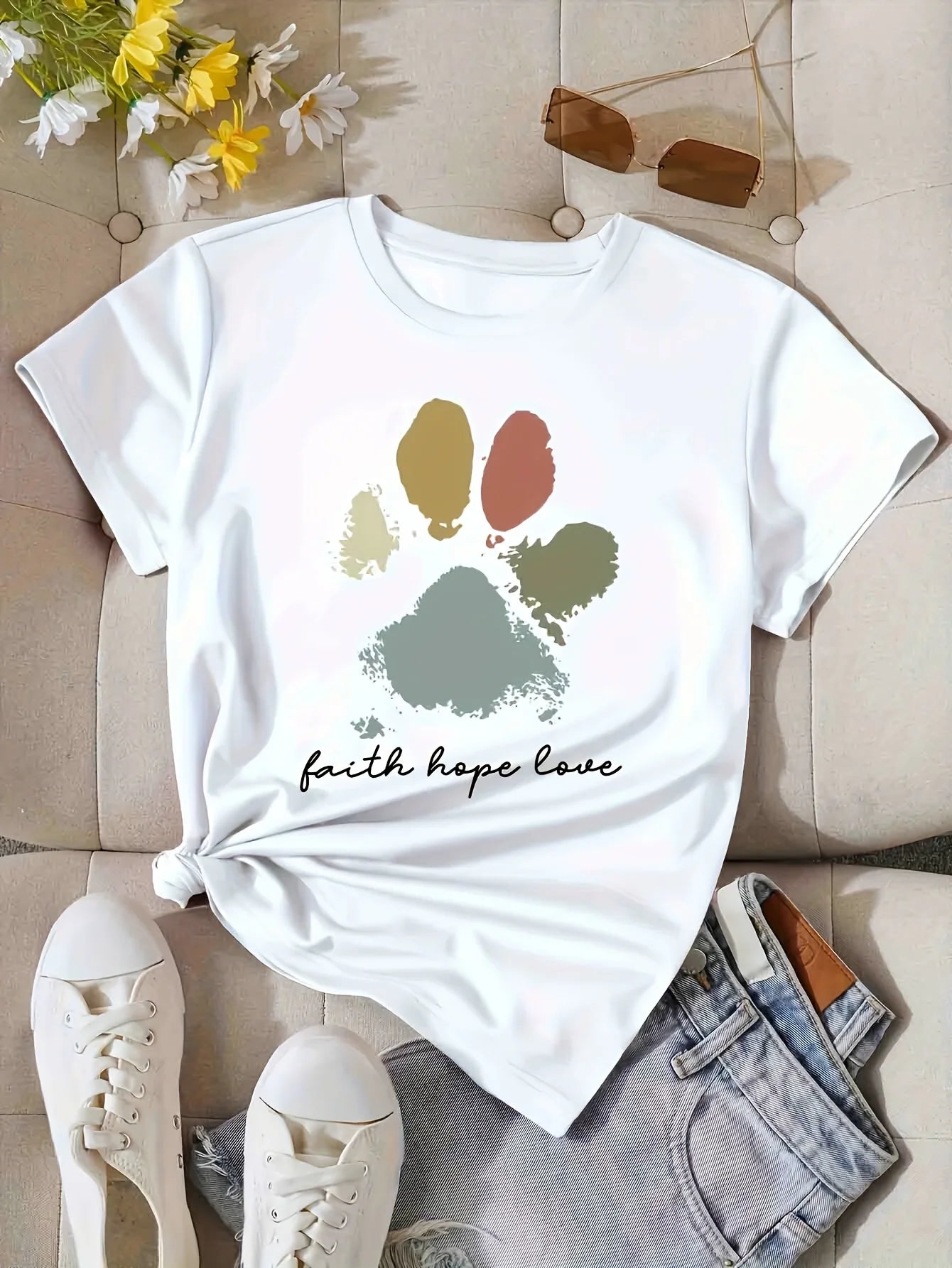 Faith Hope Love Paw Print Tee - Neon Districts