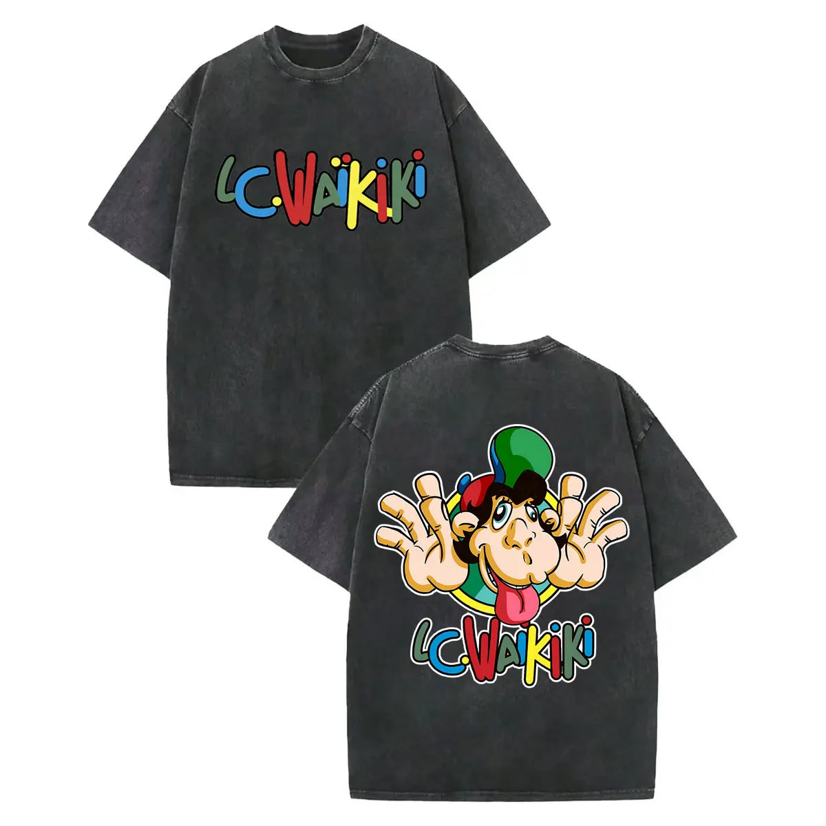 LC Waikiki Monkey — Vintage Washed Y2K Summer Graphic Tee - Neon Districts