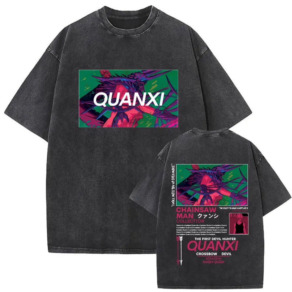 Chainsaw Man Denji & Pochita Vintage Tee – Washed Oversized Anime