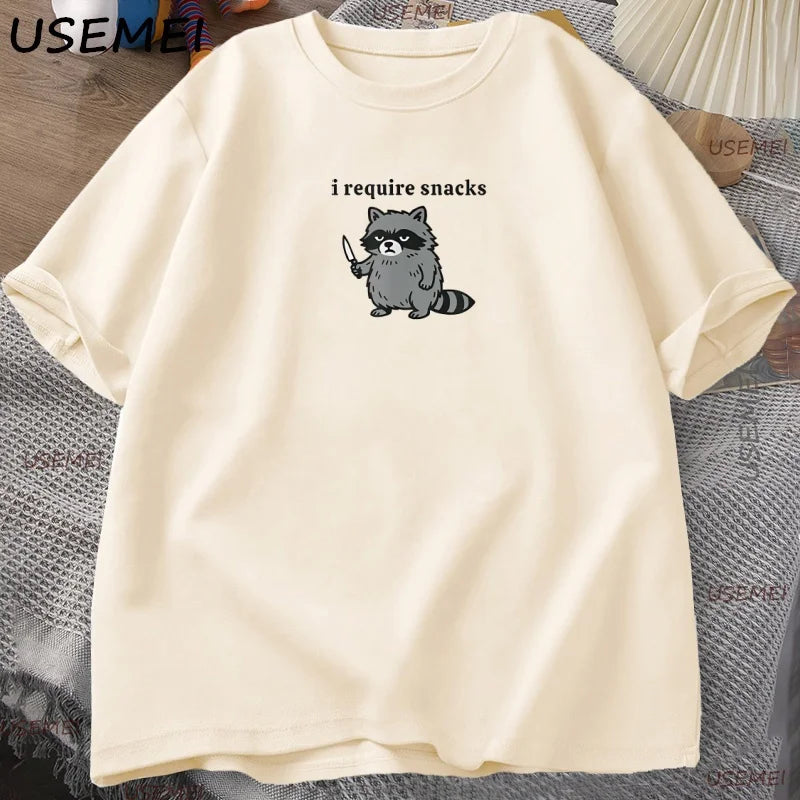 I Require Snacks — Raccoon Meme Graphic Tee - Neon Districts