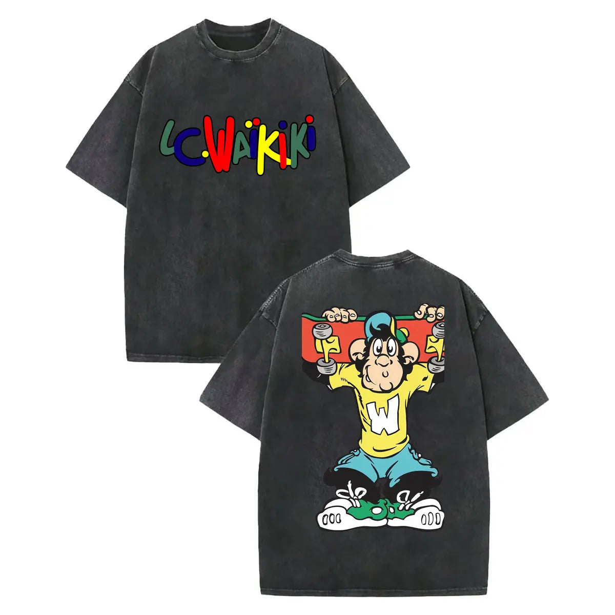 LC Waikiki Monkey — Vintage Washed Y2K Summer Graphic Tee - Neon Districts