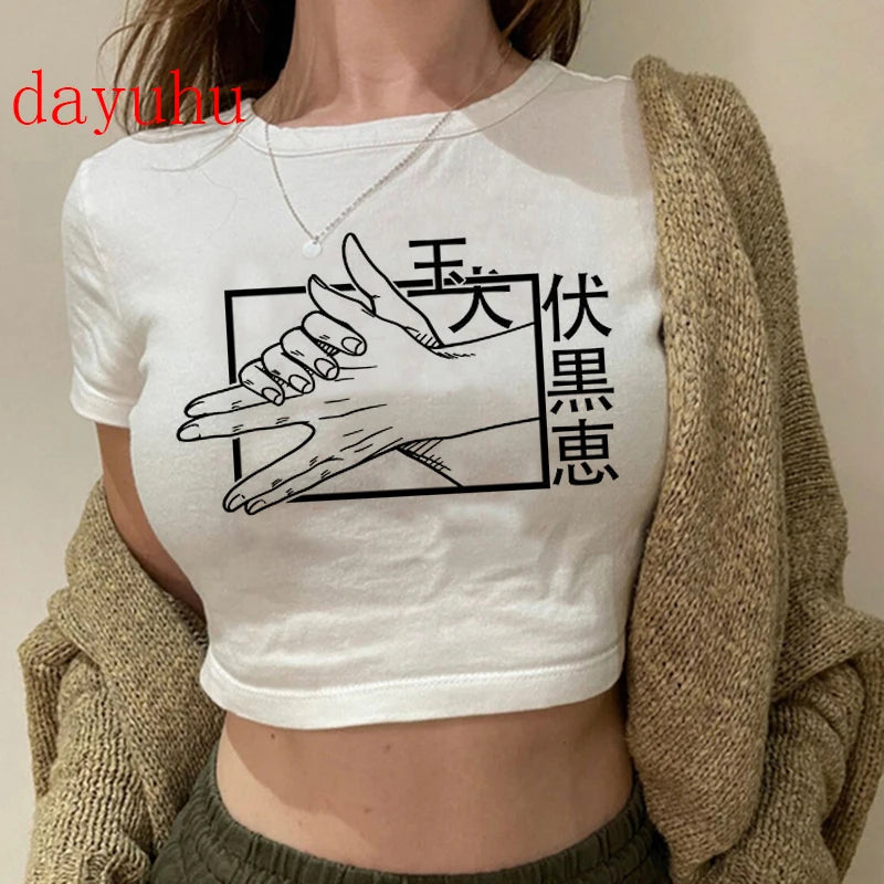 Jujutsu Kaisen Hip-Hop Crop Top – Y2K Gojo & Itadori Tee