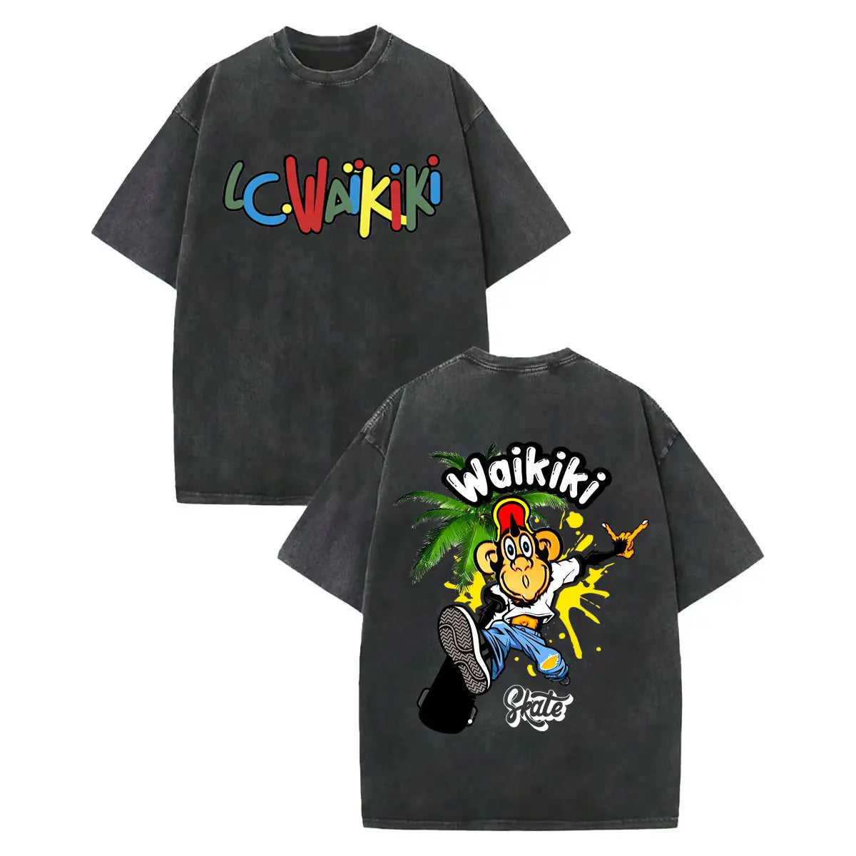 LC Waikiki Monkey — Vintage Washed Y2K Summer Graphic Tee - Neon Districts