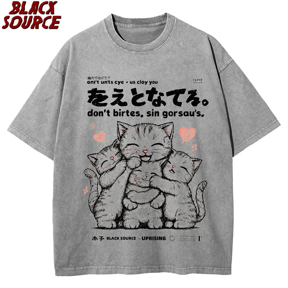 Japanese Kanji Cat — Oversized Korean Street Tee - Neon Districts