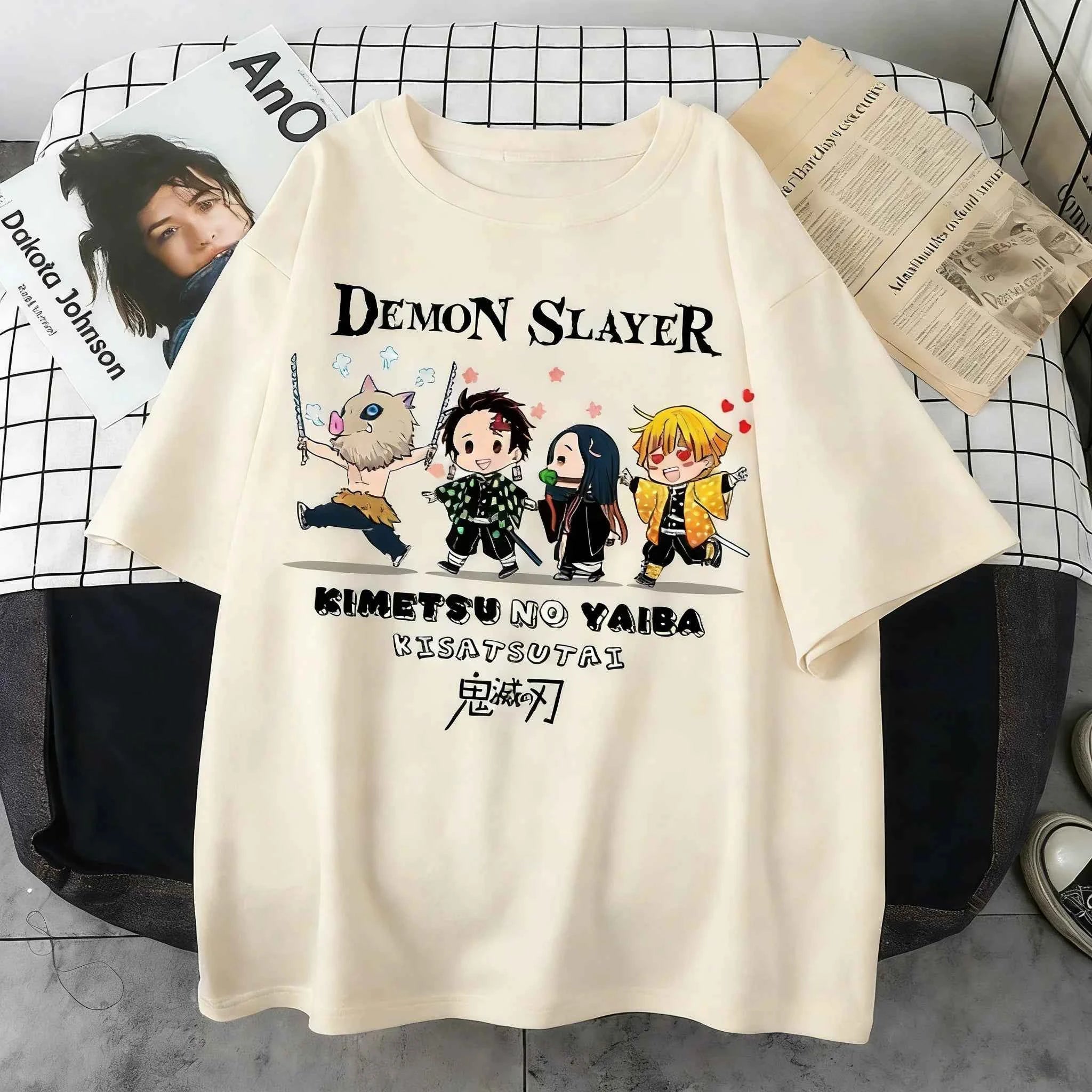 Plus Size Demon Slayer Summer Anime Printed Men, Women T-shirt Casual Parent Child Top Fashion Street Wear Harajuku Style Y2K